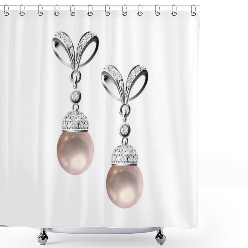 Personality  The Beauty Pearl Earrings On White Background Shower Curtains