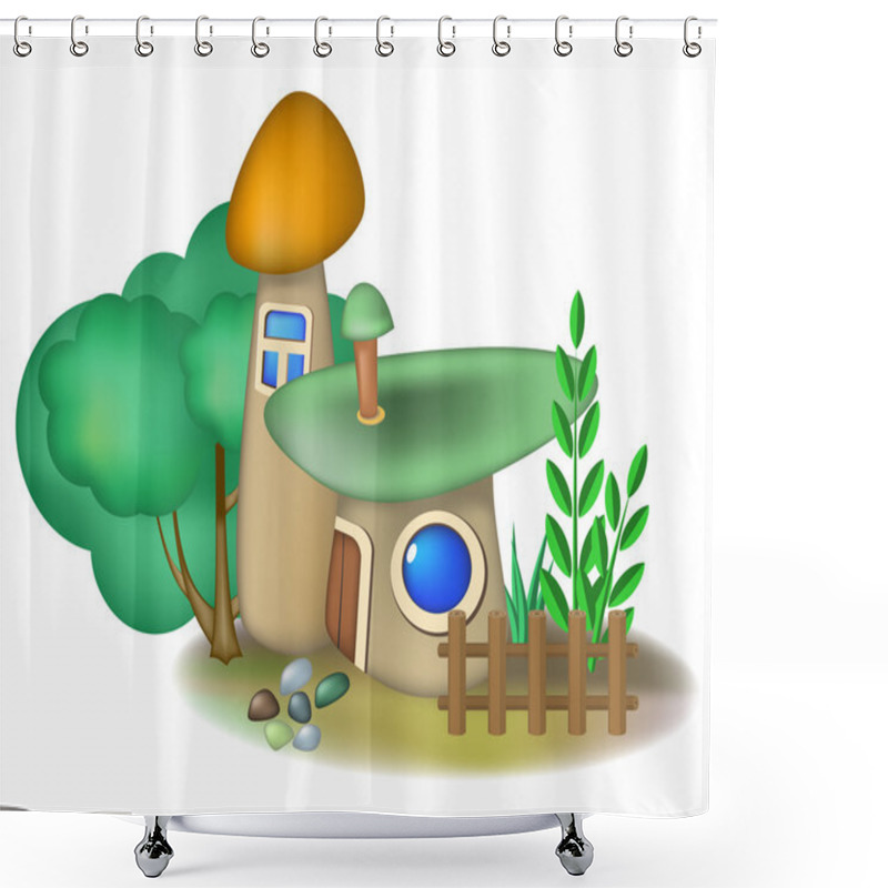 Personality  Two Mushroom Houses And Bush Shower Curtains