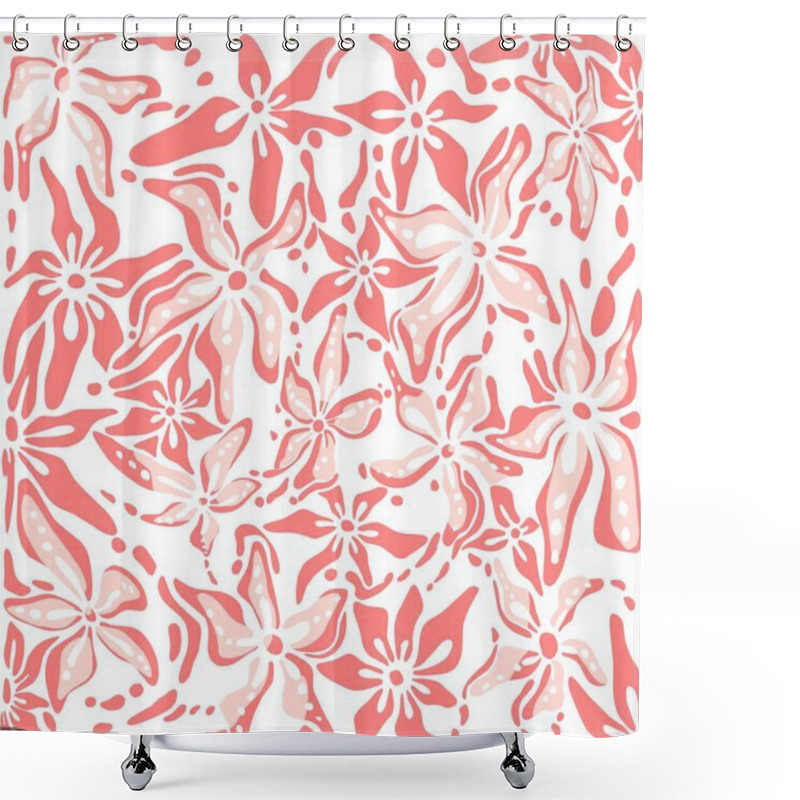 Personality  Decorative Pink Floral Abstract Motif On White Background  Shower Curtains