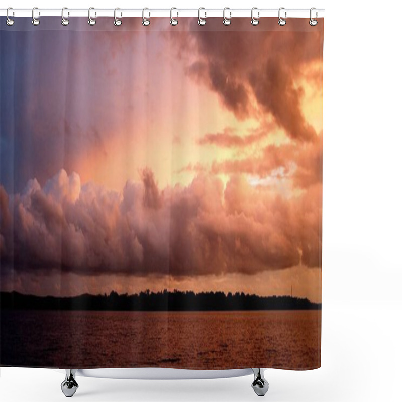 Personality  Cloud Bank Highlighted Sunset Seascape.  Shower Curtains