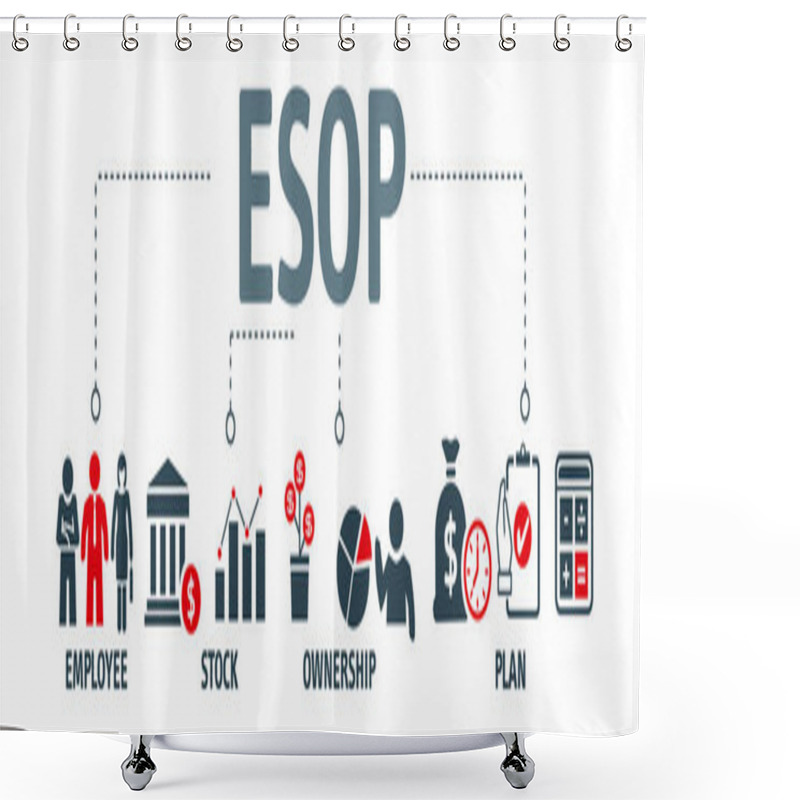 Personality  Esop - Employee Stock Ownership  Plan Concept With Vector Icons. Employee Stock Ownership Is Where A Company's Employees Own Shares In That Company (or In The Parent Company Of A Group Of Companies Shower Curtains