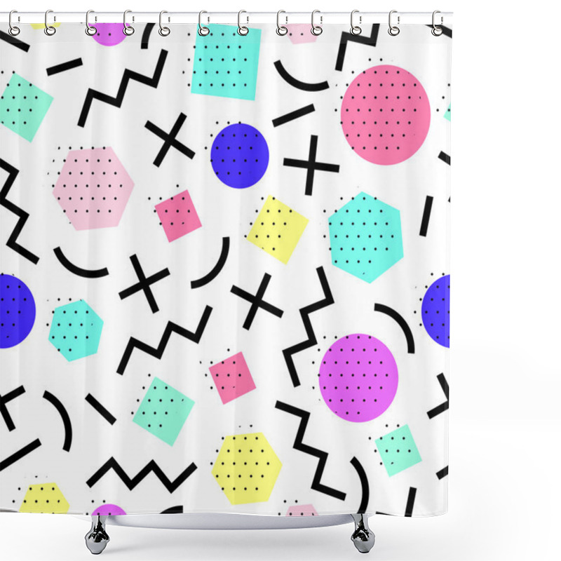 Personality  Vector Seamless Geometric Pattern. Memphis Style. Abstract 80s. Shower Curtains