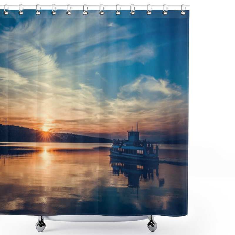 Personality  Ship On Beautiful Lake Shower Curtains