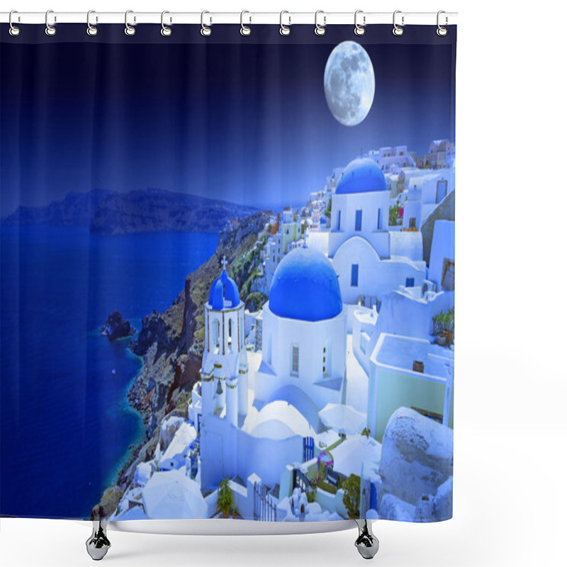 Personality  Full Moon OverSantorini Island Shower Curtains