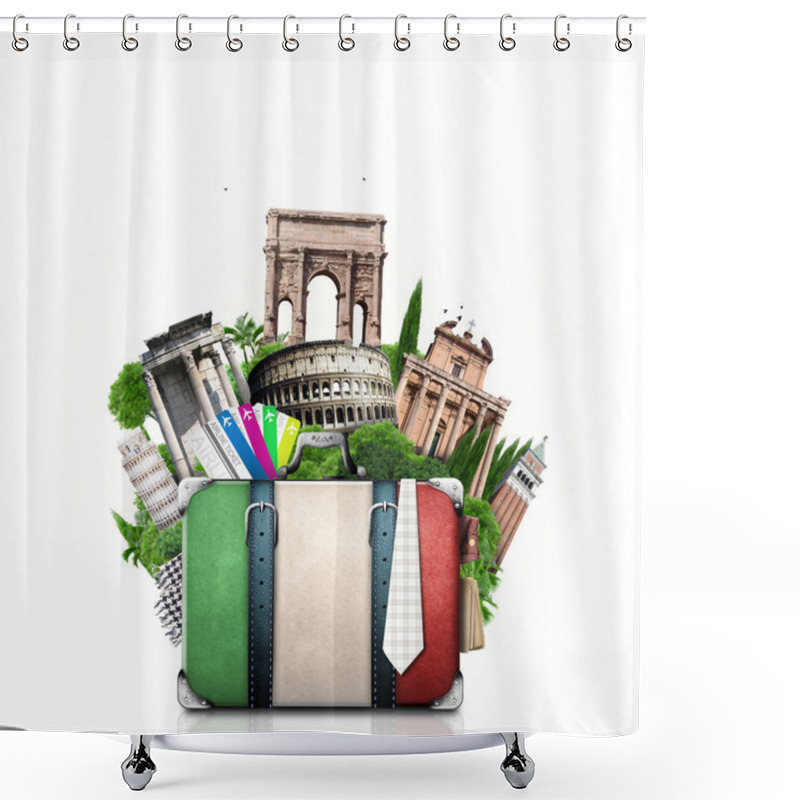 Personality  Italy, Attractions Italy And Retro Suitcase Shower Curtains