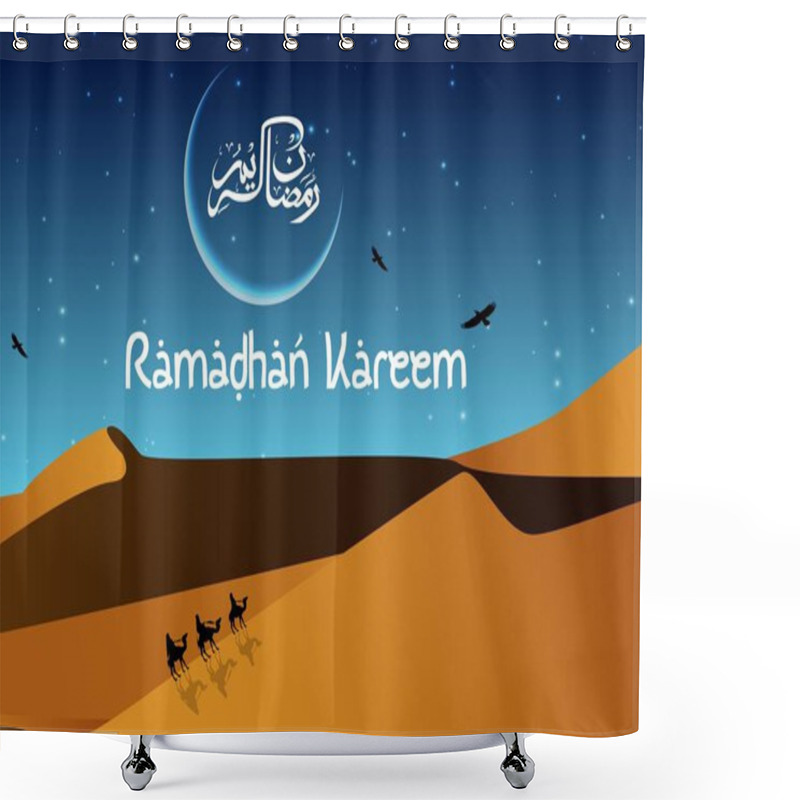 Personality  Ramadan Kareem With Walking Camel Caravan At Night The Desert Shower Curtains