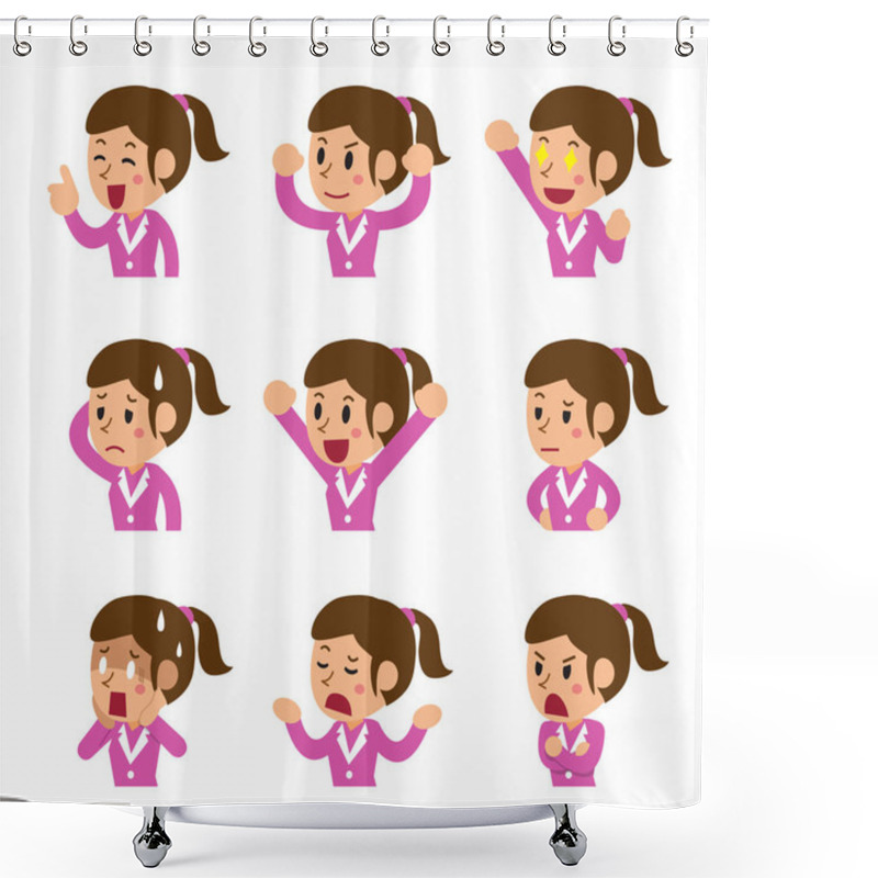 Personality  Set Of Cartoon Businesswoman Faces Showing Different Emotions Shower Curtains