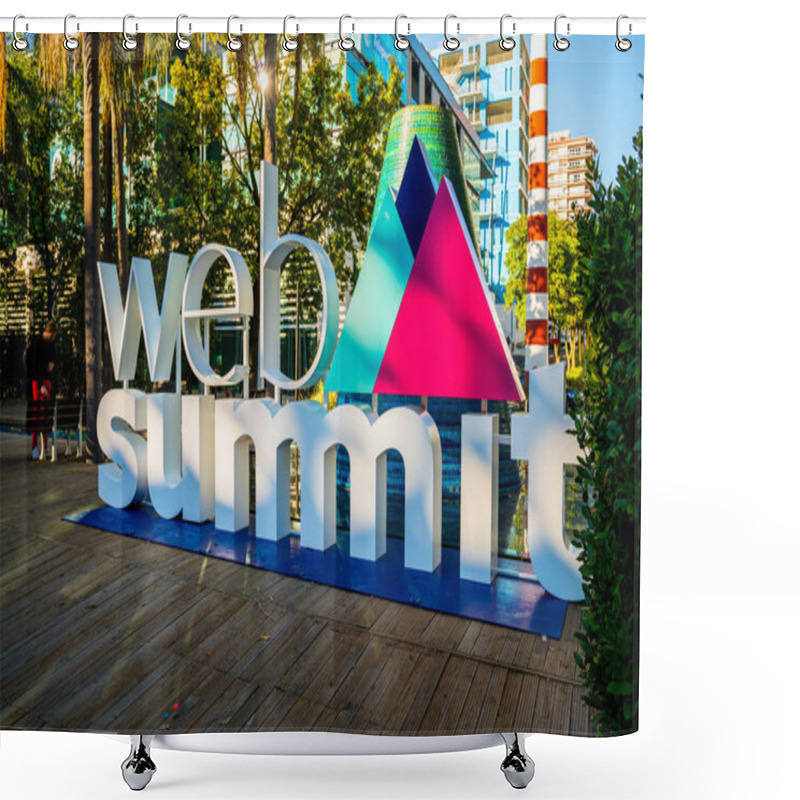 Personality  LISBON, PORTUGAL - NOVEMBER 08, 2017: A Sign For Europe's Biggest Tech Conference, The Web Summit, At Commerce Square Shower Curtains