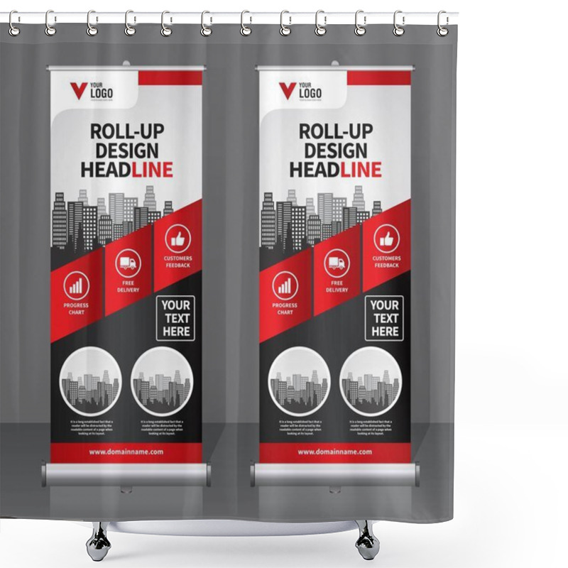 Personality  Roll Up Banner Design Template, Vertical, Abstract Background, Pull Up Design, Modern X-banner, Rectangle Size.  Shower Curtains