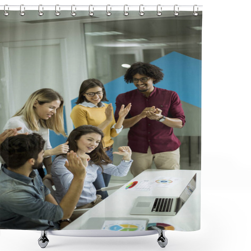 Personality  Successful Young Businesspeople Having Meeting In Modern Office Space Shower Curtains