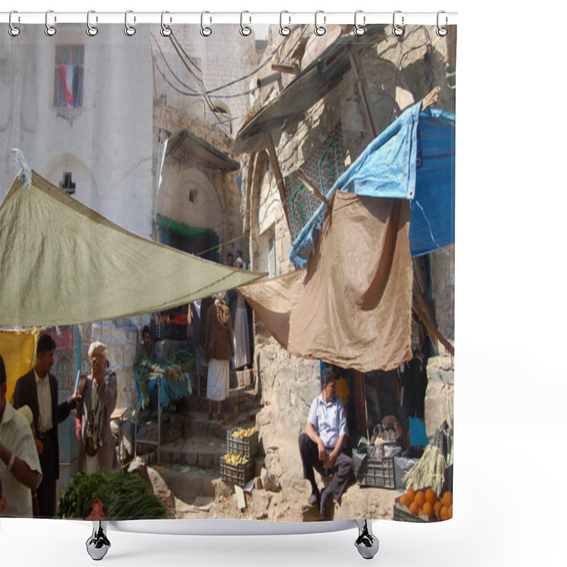 Personality   Group Of People Walking In The Street Of Jiblah, Yemen Shower Curtains