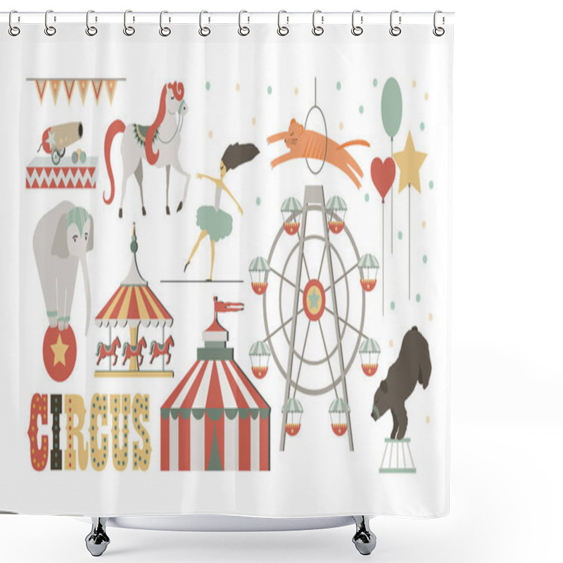 Personality  Circus Performance Set. Human And Animals Design Elements. Vector Illustration Shower Curtains