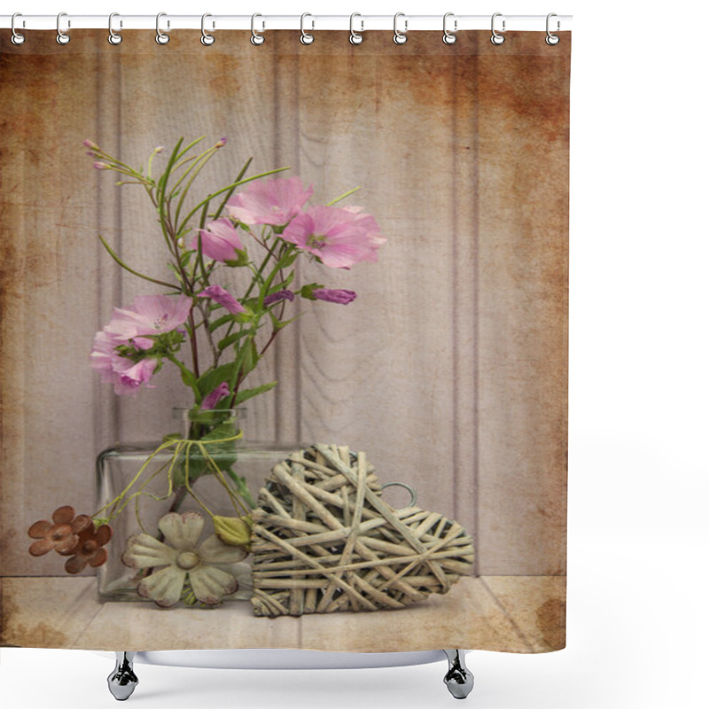 Personality  Beautiful Flower In Vase With Heart Still Life Love Concept Shower Curtains