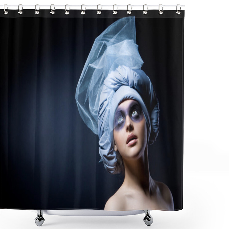 Personality  Creative Portrait Of Beautiful Girl In A Turban Shower Curtains