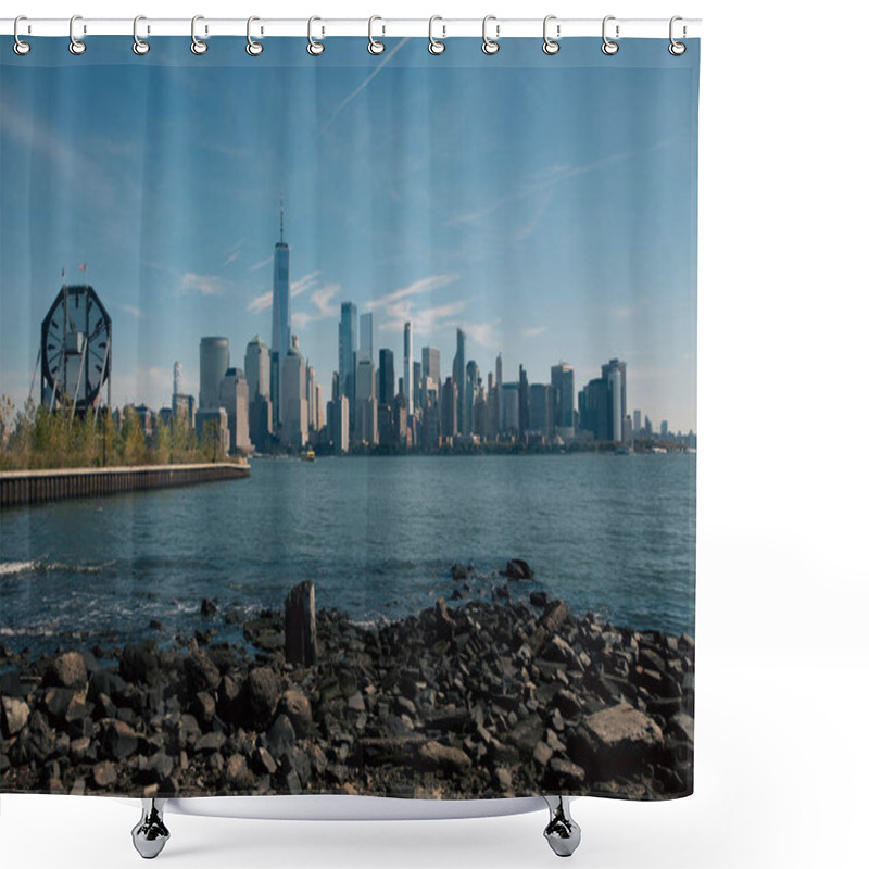 Personality  Scenic Cityscape With Hudson River And Modern Skyscrapers Of Manhattan In New York City Shower Curtains