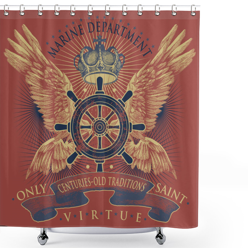 Personality  Graphic Logo For Nautical Sport Club, Marine Concept Shower Curtains