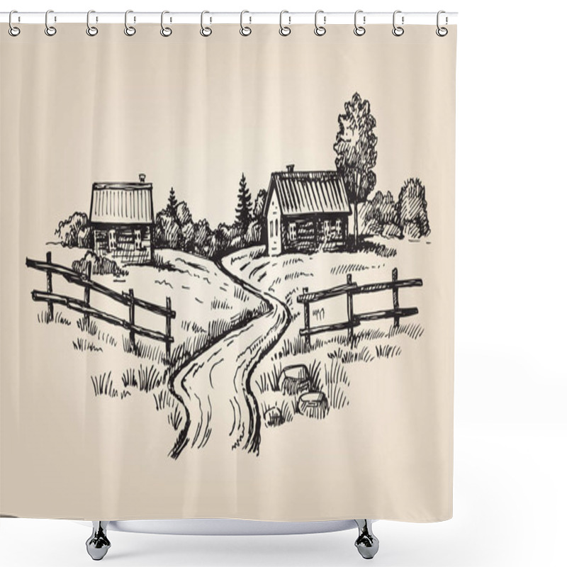 Personality  Hand Drawn Village Shower Curtains