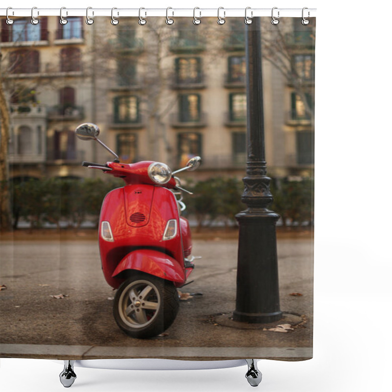 Personality  Red Moped In Barcelona Shower Curtains