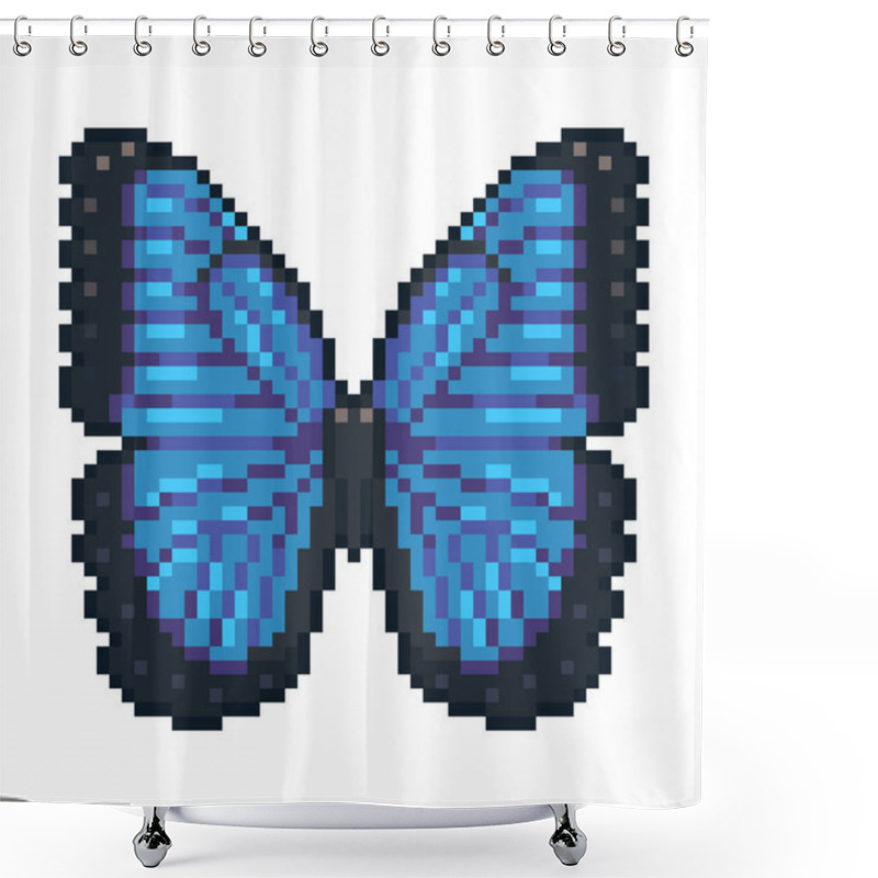 Personality  Pixel Art Vector Blue Morpho Butterfly Isolated On White Background. Shower Curtains