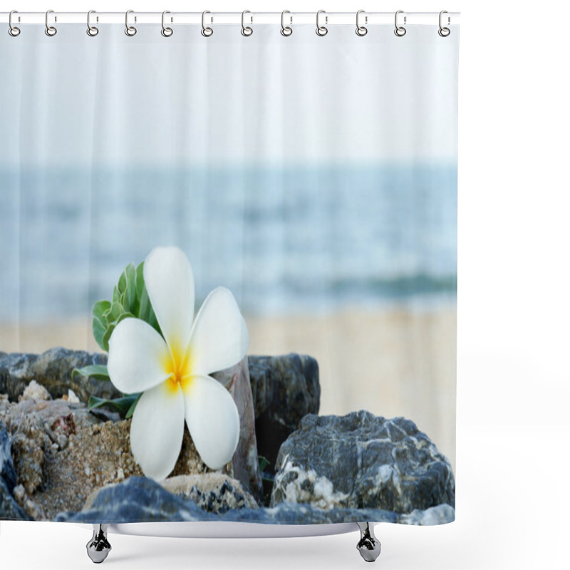 Personality  Frangipani Flower In The Morning On The Beach. Shower Curtains