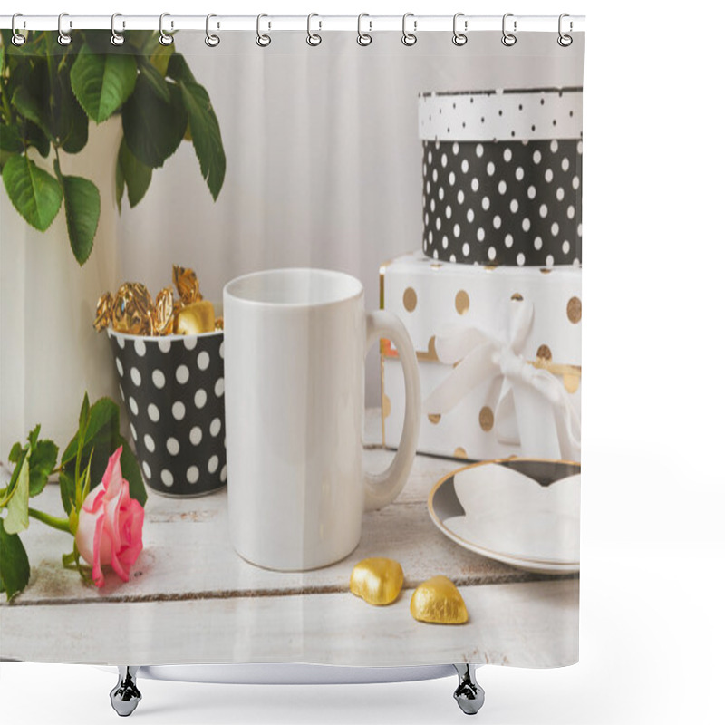 Personality  Cup Mock Up With Glamour Feminine Objects Shower Curtains