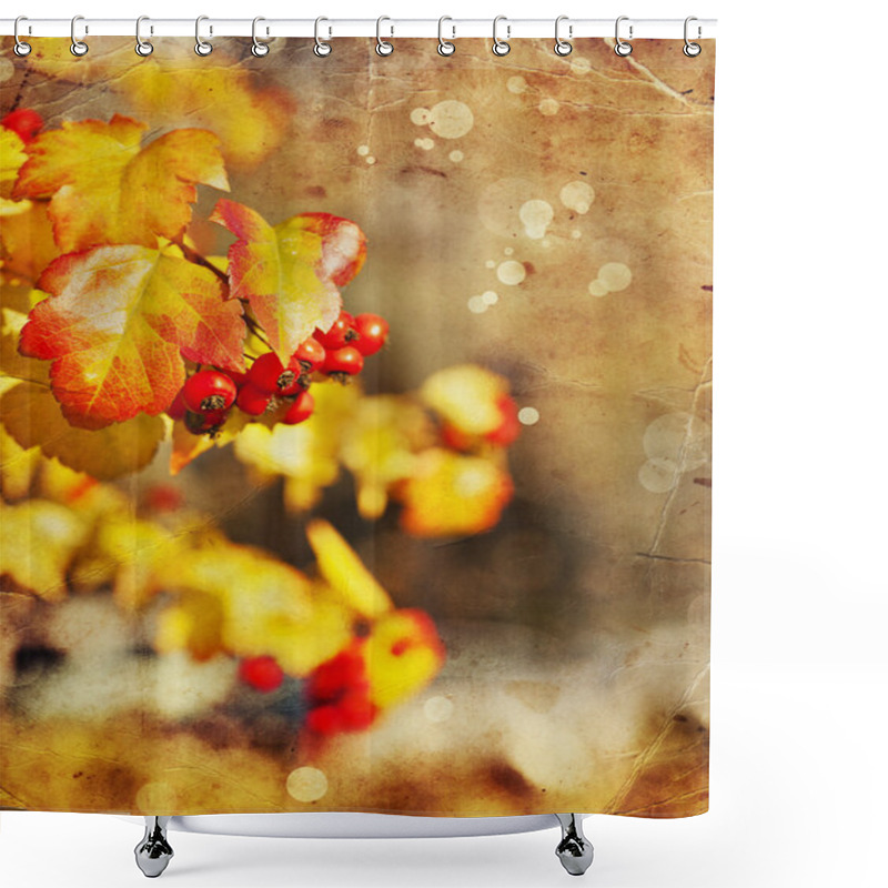 Personality  Red Berries And Yellow Leaves Shower Curtains