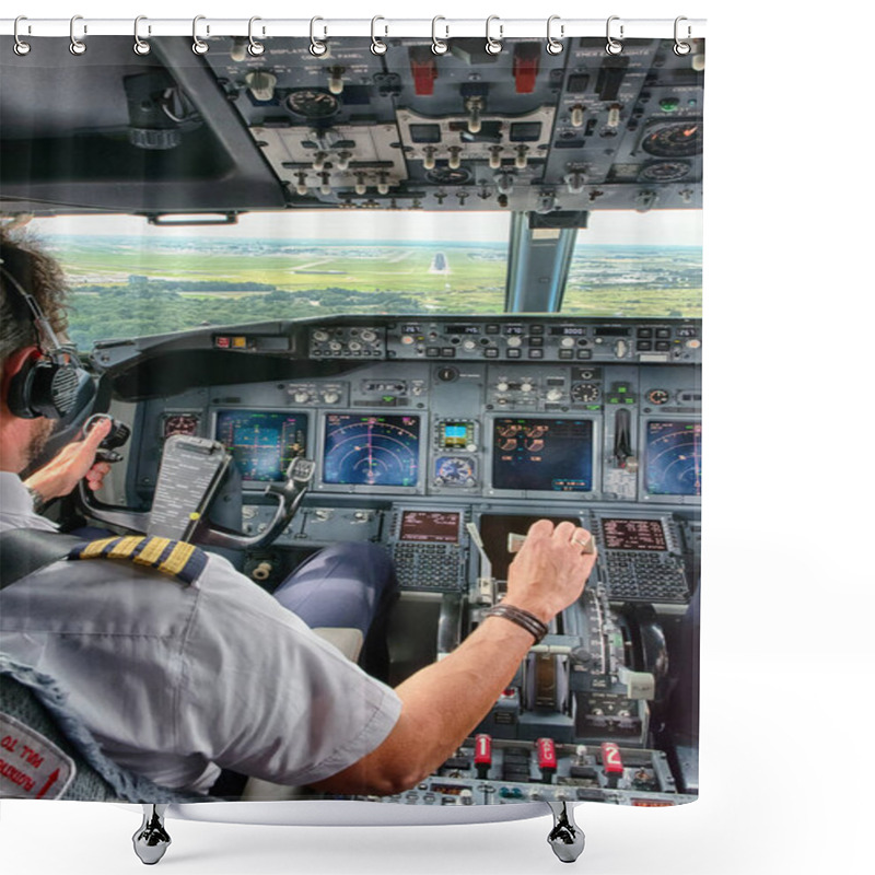 Personality  Pilot Landing A Plane Shower Curtains