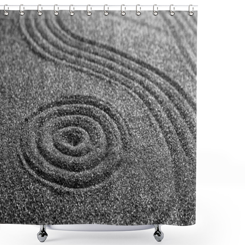 Personality  Pattern On Decorative Black Sand, Closeup. Zen And Harmony Shower Curtains