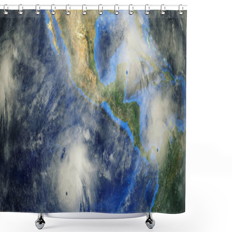 Personality  Hurricane Gamma Delta Marie And Norbert Shown From Space. Elements Of This 3d Rendering Are Furnished By NASA. Shower Curtains