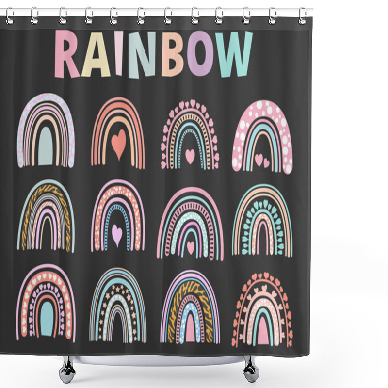 Personality  Set Of Rainbows Isolated On White Background, Rainbow Doodles Style With Hearts, Childish Flat Vector Illustrations. Shower Curtains