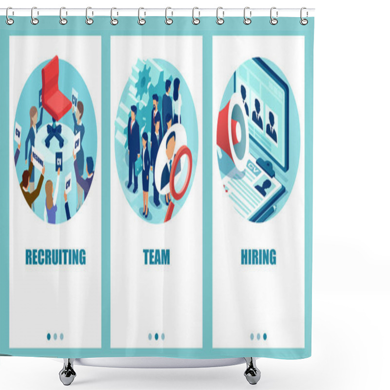 Personality  Vector Set Of Business People Applying Being Recruited For A Vacant Job Position Using Modern Technologies Shower Curtains