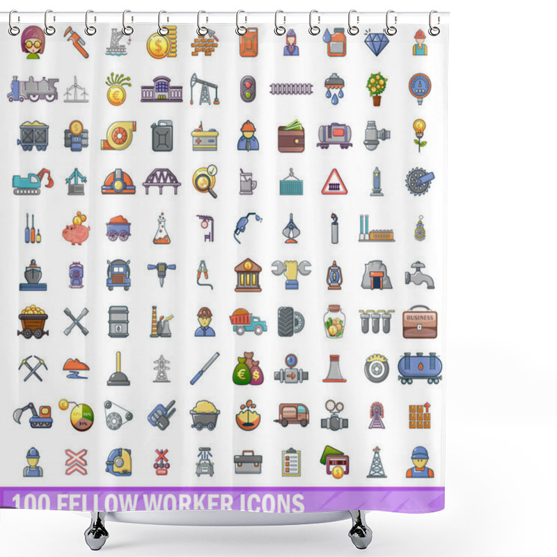 Personality  100 Fellow Worker Icons Set, Cartoon Style Shower Curtains