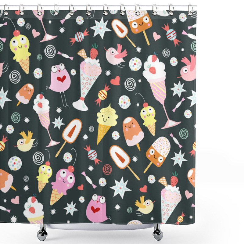 Personality  Texture Of Ice Cream And Birds Shower Curtains