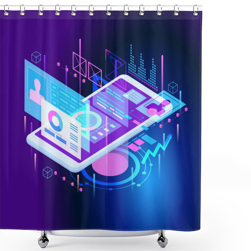 Personality  Adaptive Interface Design. Developers Use Software On Multiple Devices. Cross-platform Software. 3d Isometric Vector Illustration. Shower Curtains