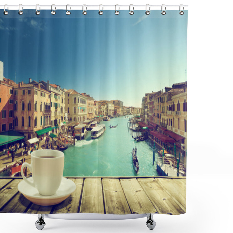 Personality  Coffee On Table And Venice In Sunset Time, Italy Shower Curtains