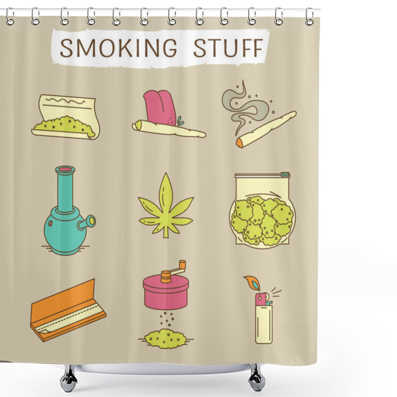 Personality  Set Of Icons In Thin Line Style. Shower Curtains