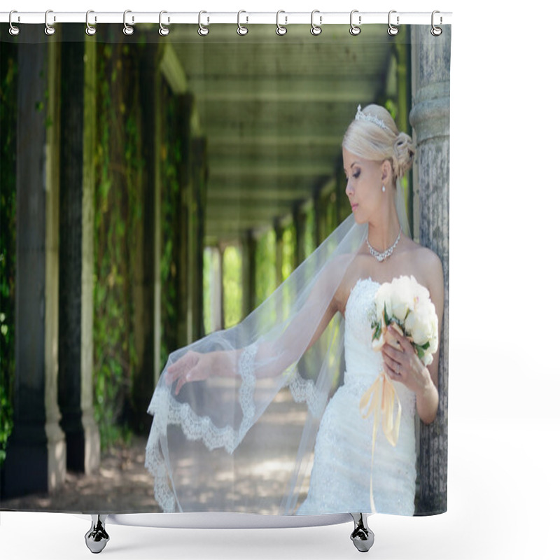 Personality  Beautiful Blonde Bride In Wedding Dress Shower Curtains