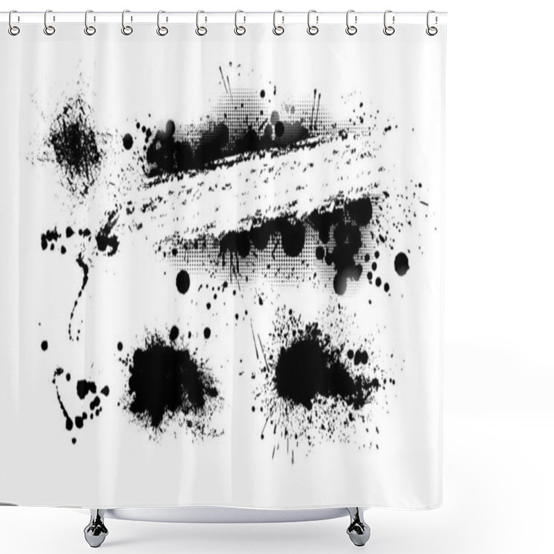 Personality  Black Spots Of Paint On A White Background. Vector Shower Curtains