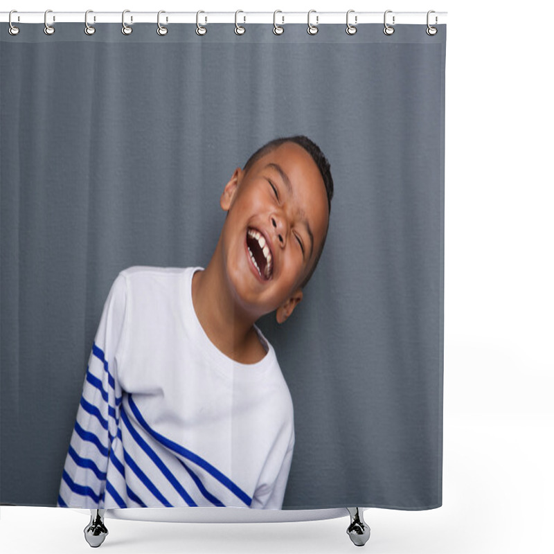 Personality  Close Up Portrait Of A Happy Little Boy Smiling  Shower Curtains