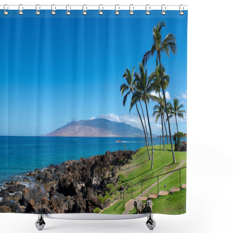 Personality  Palms Island Paradise Wallpaper. Tropical Palm Coconut Trees On Sky, Nature Background. Shower Curtains