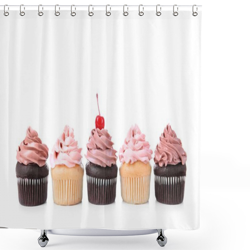 Personality  Delicious Chocolate And Vanilla Cupcakes   Shower Curtains