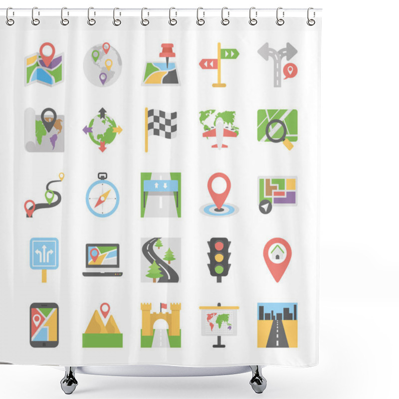 Personality  Maps And Navigation Flat Vector Icons Set 1 Shower Curtains