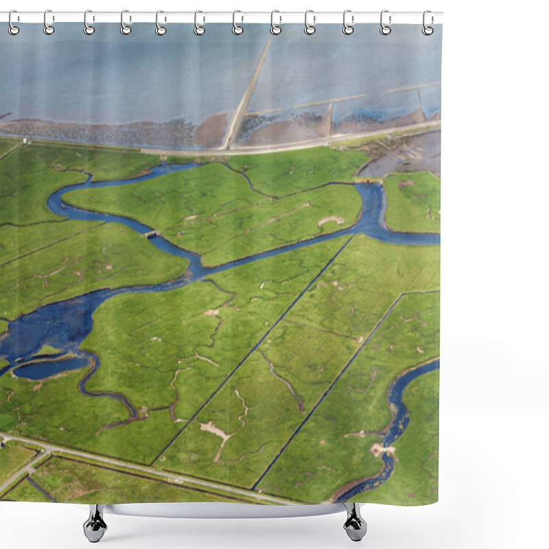 Personality  Hallig Hooge, Aerial Photo Of The Schleswig-Holstein Wadden Sea  Shower Curtains