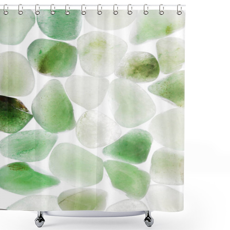 Personality  Green Aventurine Heap Jewel Texture On White Light Background. Shower Curtains