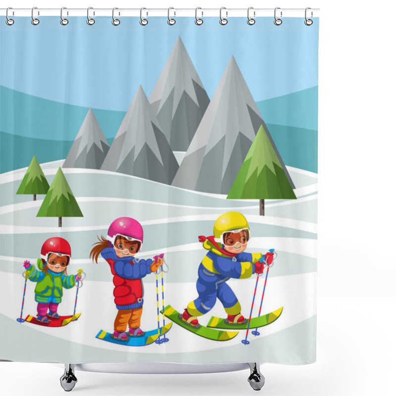 Personality  Cartoon Cheerful Childrens Moving On Ski In Suit Shower Curtains