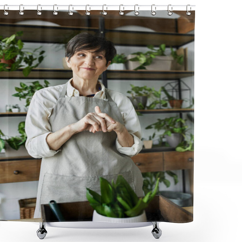 Personality  A Gardener Tends To Her Beloved Plants With Care And Joy. Shower Curtains