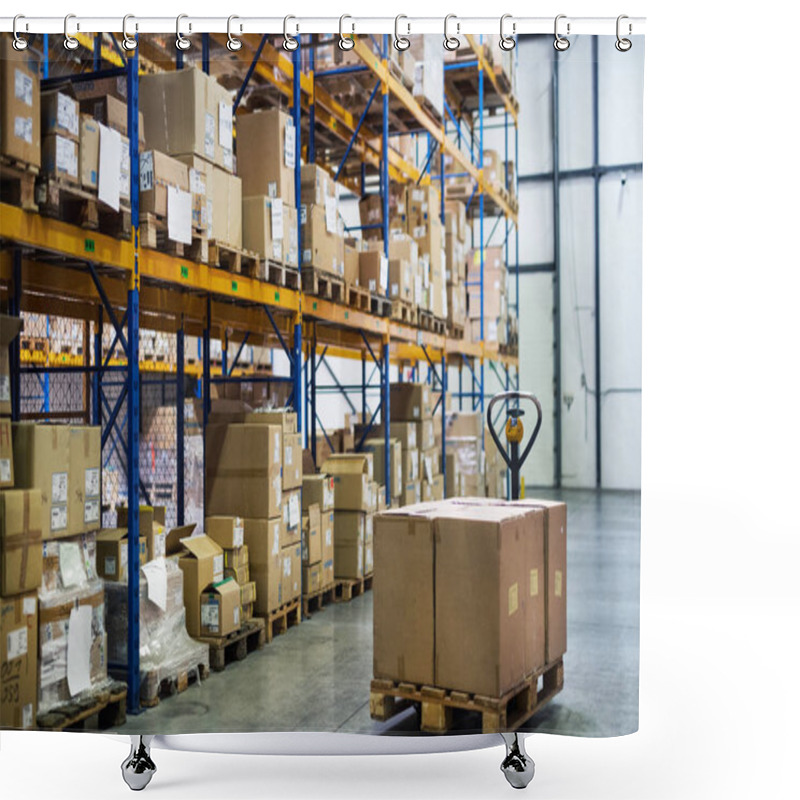 Personality  An Interior Of A Warehouse With Pallet Truck. Shower Curtains