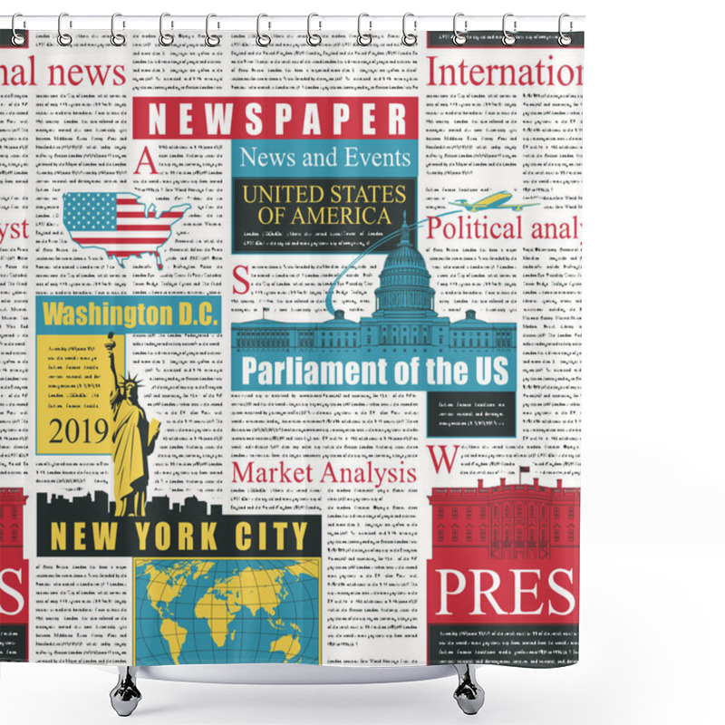 Personality  Seamless Pattern On The Theme Of US Newspapers Shower Curtains