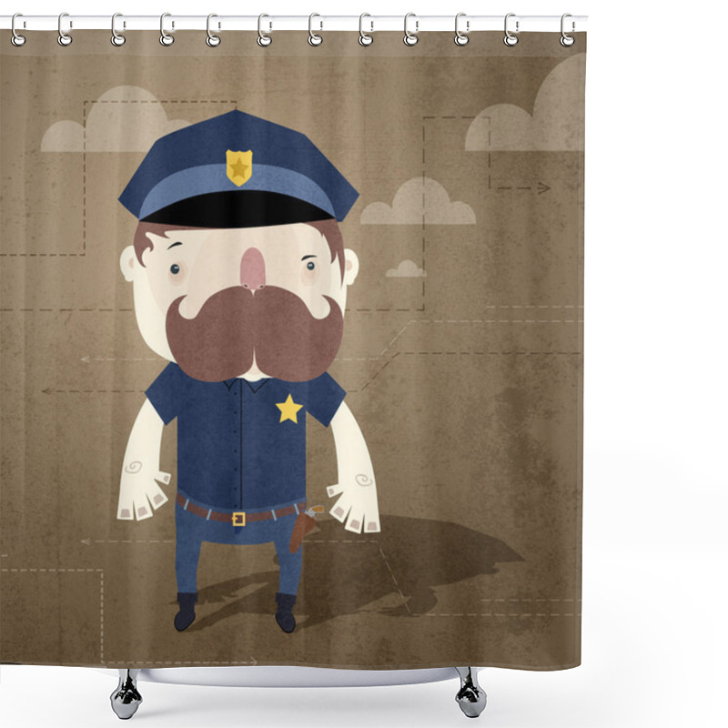 Personality  Vector Grunge Background With Policeman. Shower Curtains