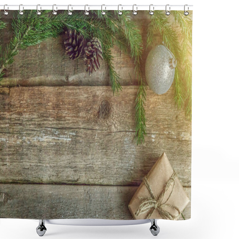 Personality  Christmas Decorations On A Wooden Background Shower Curtains